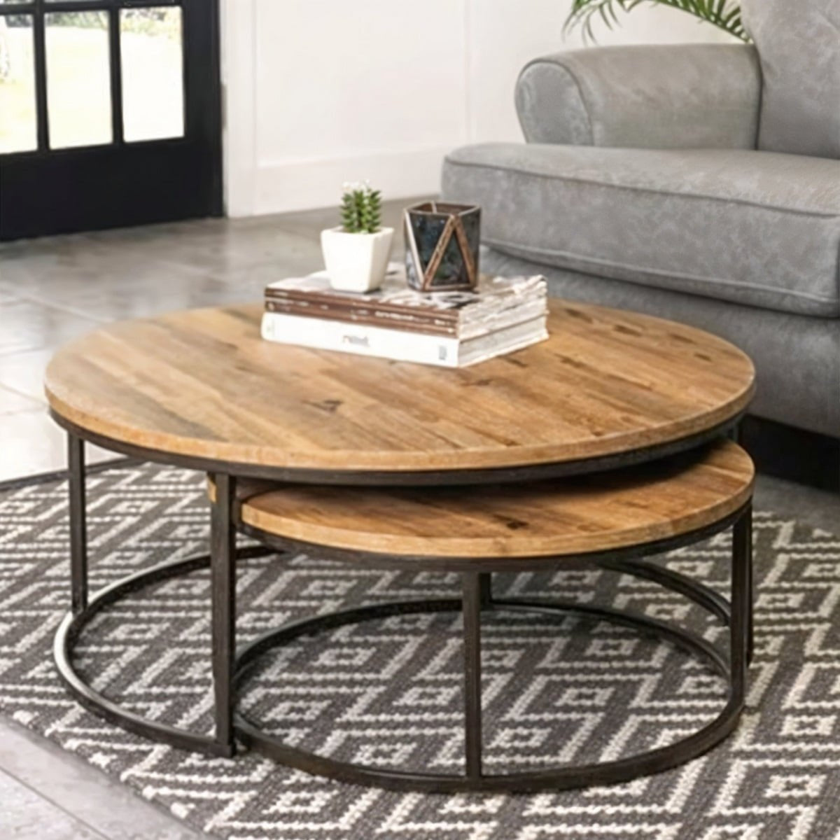 Iron and MDF nesting coffee table 2 pieces