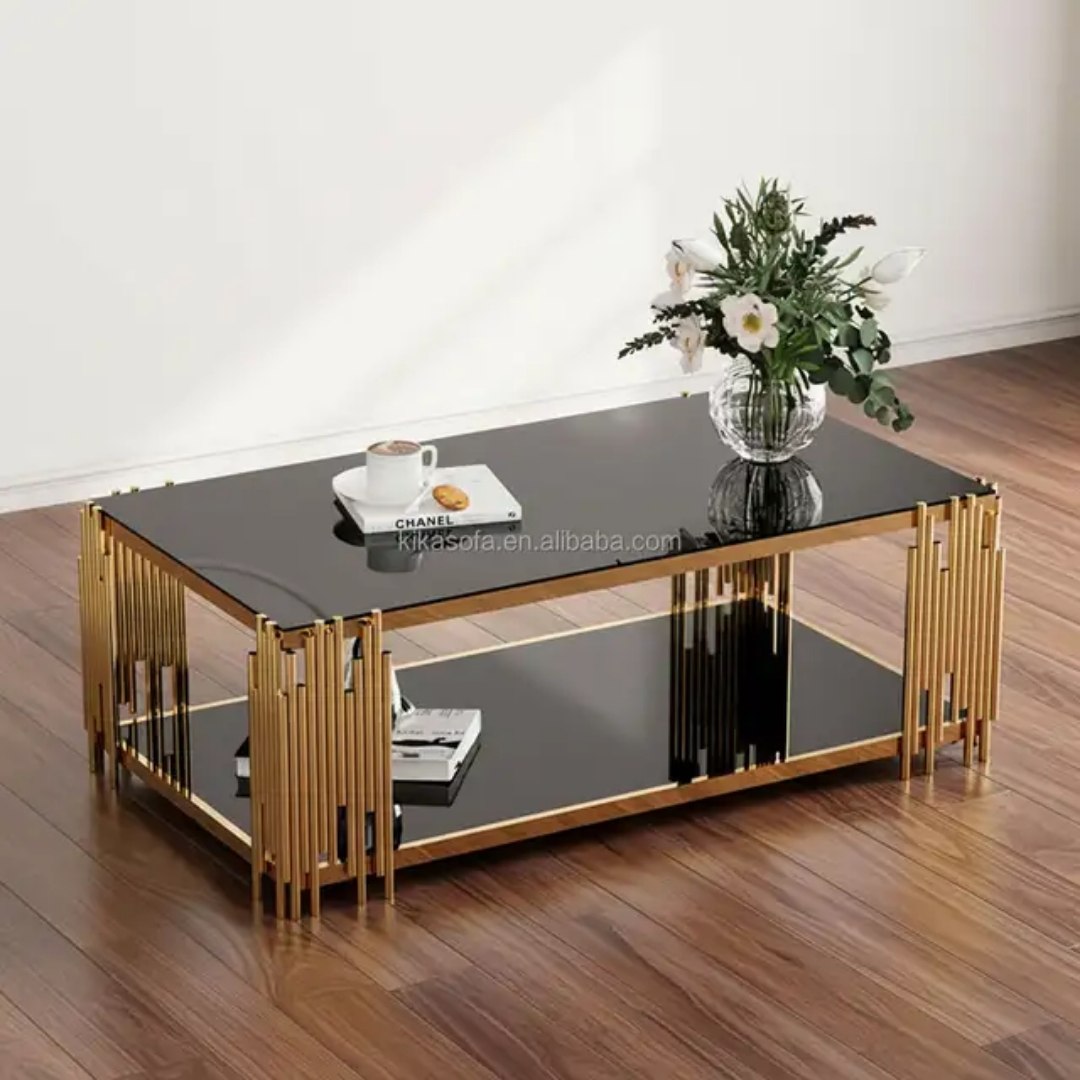 طاولة قهوة مركزية من الزجاج والصلب 100×60×45 - AA103