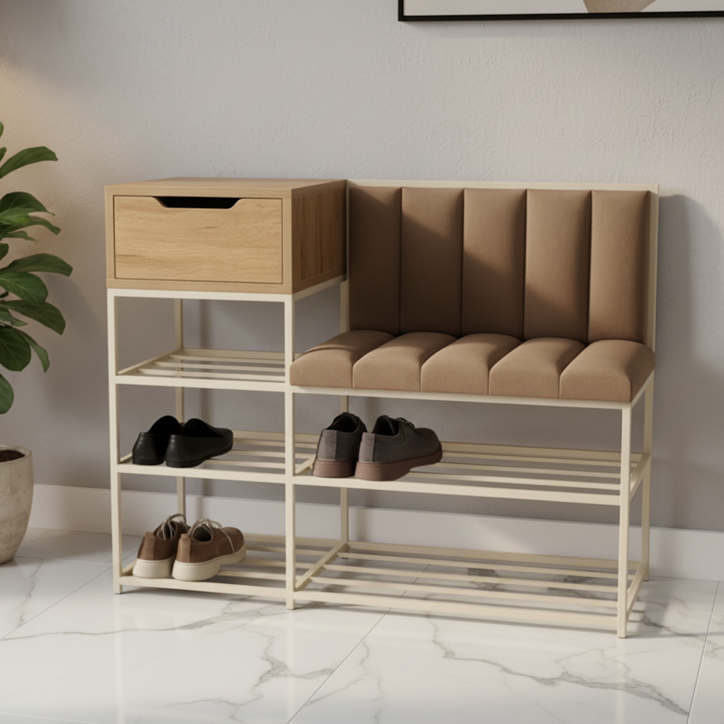 Iron beige and brown shoe bench - SRS45