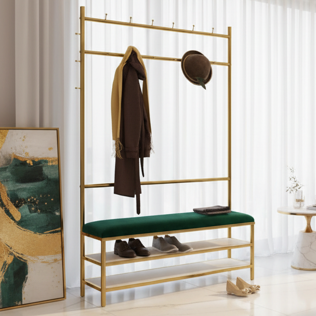 Iron gold shoe bench and clothes hanging - SRS47