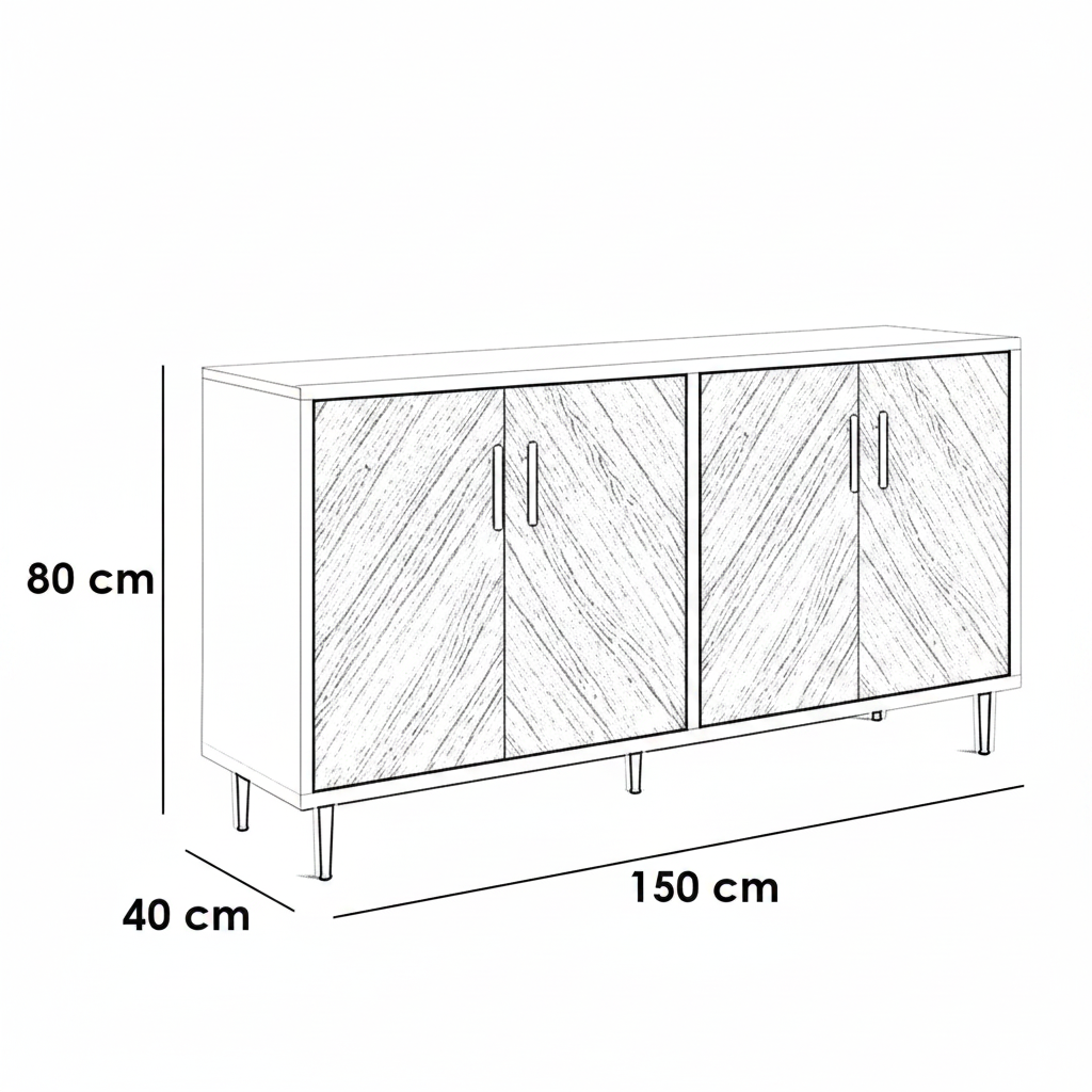 Black and white line drawing of a sideboard or credenza with dimension labels showing 80 cm height, 120 cm width, and 35 cm depth.
