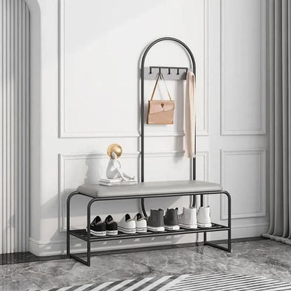 Iron and Leather Shoe Rack Black and Grey - 180x40x100cm - SR7