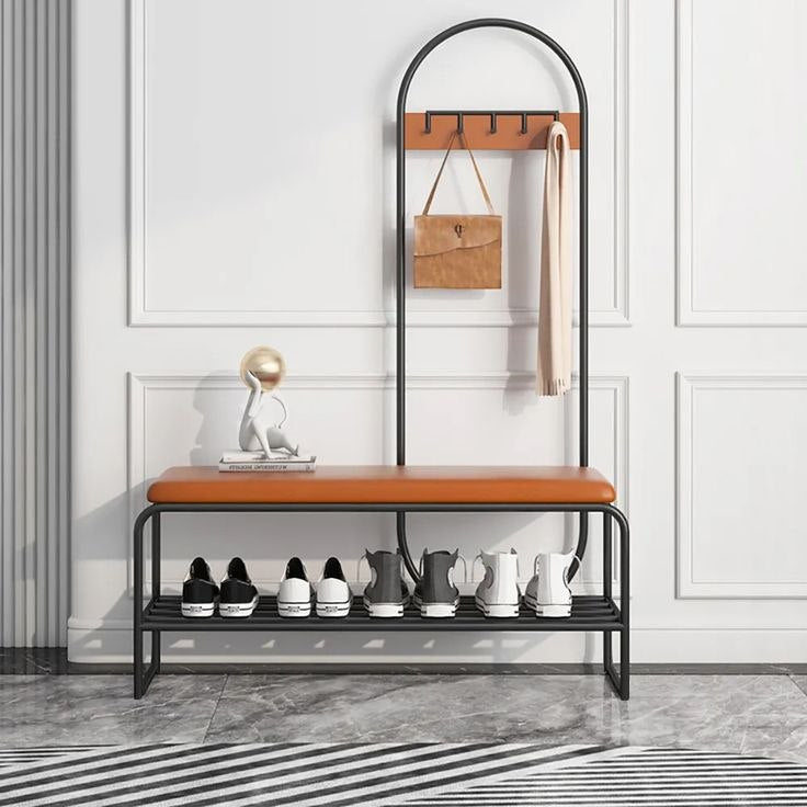 Iron and Leather Shoe Rack Black and Grey - 180x40x100cm - SR7