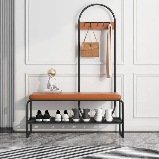 Iron and Leather Shoe Rack Black and Grey - 180x40x100cm - SR7