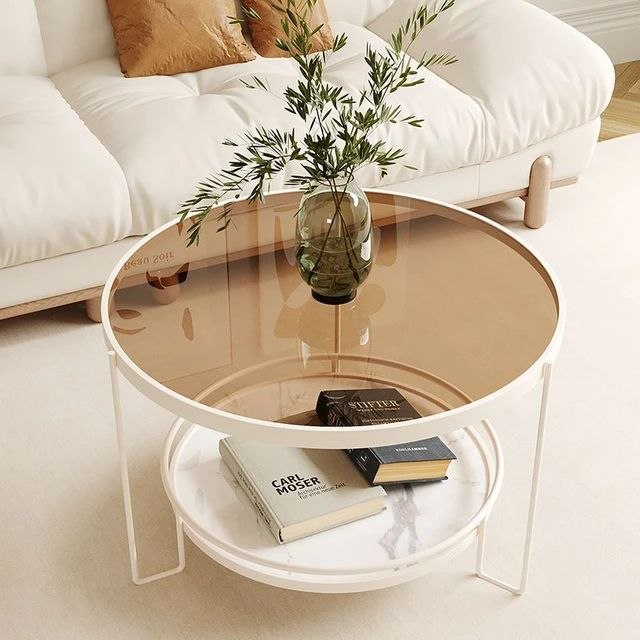 طاولة قهوة مركزية من الستيل والـ MDF والزجاج 70×45 -AA7