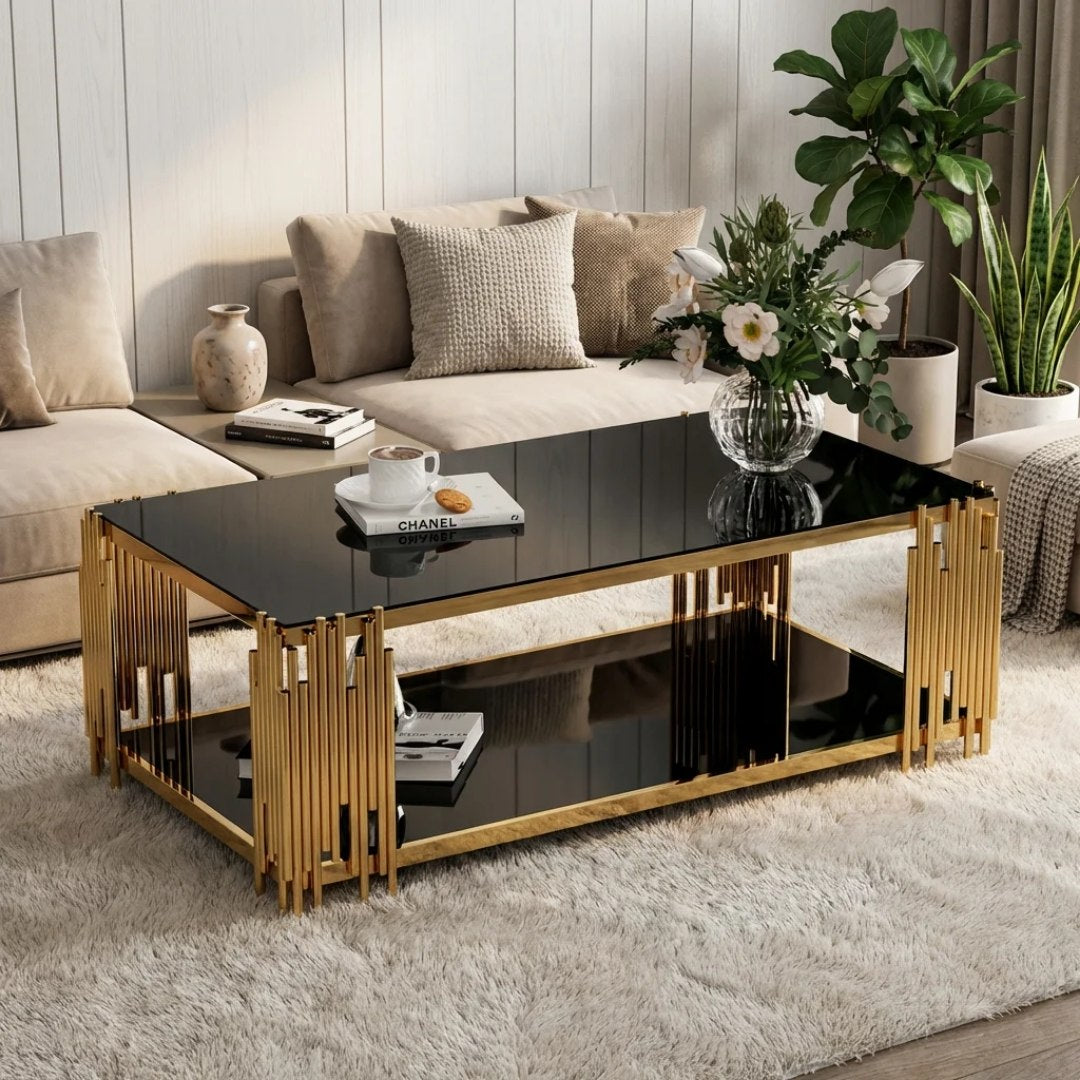 طاولة قهوة مركزية من الزجاج والصلب 100×60×45 - AA103