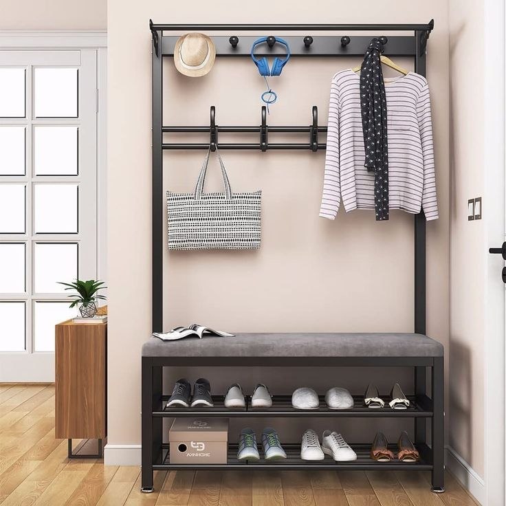 Iron and Leather Shoe Rack Black and Grey - 180x45x100 cm - SR8