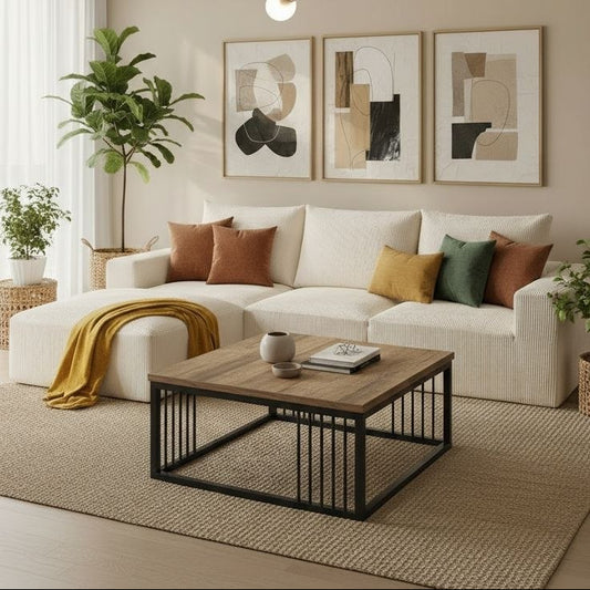 طاولة قهوة مركزية من الخشب MDF والحديد 70×70×45 AA17