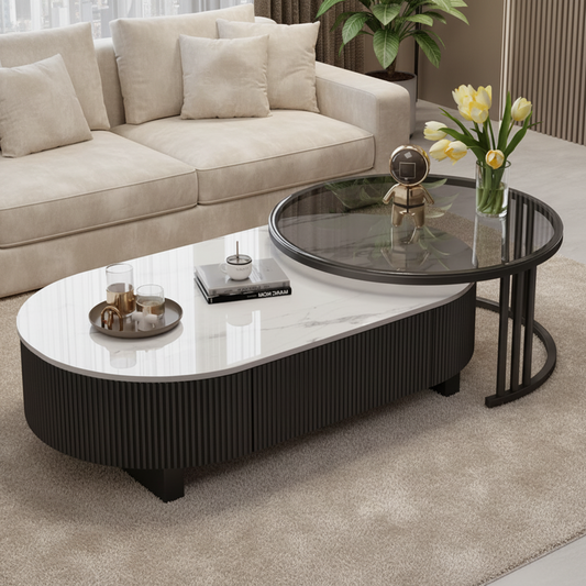 steel , wood and glass nesting coffee table - BB20