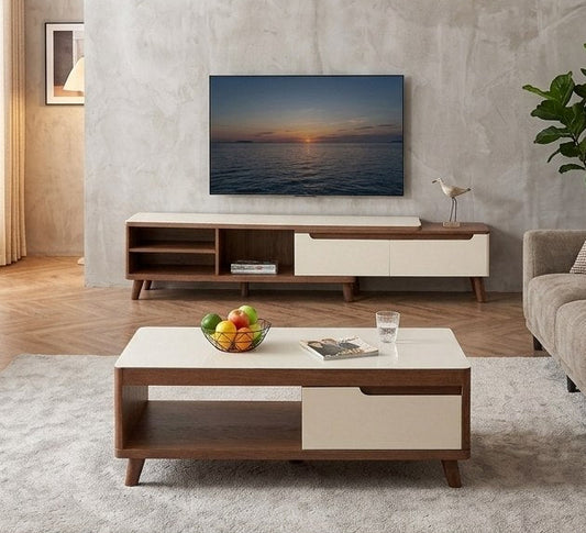 TV Unit and Coffee Table brown and White - TVCT4