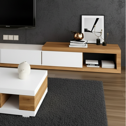 Living Room Set White & Wooden - 200 x 40 x 40 cm - TVCT16