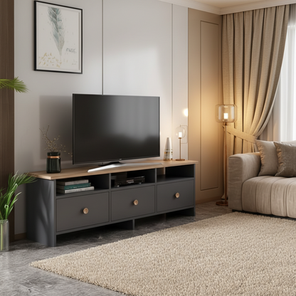 Tv Unit Wooden & Grey - 140 x 40 x 30 cm - TVUO17