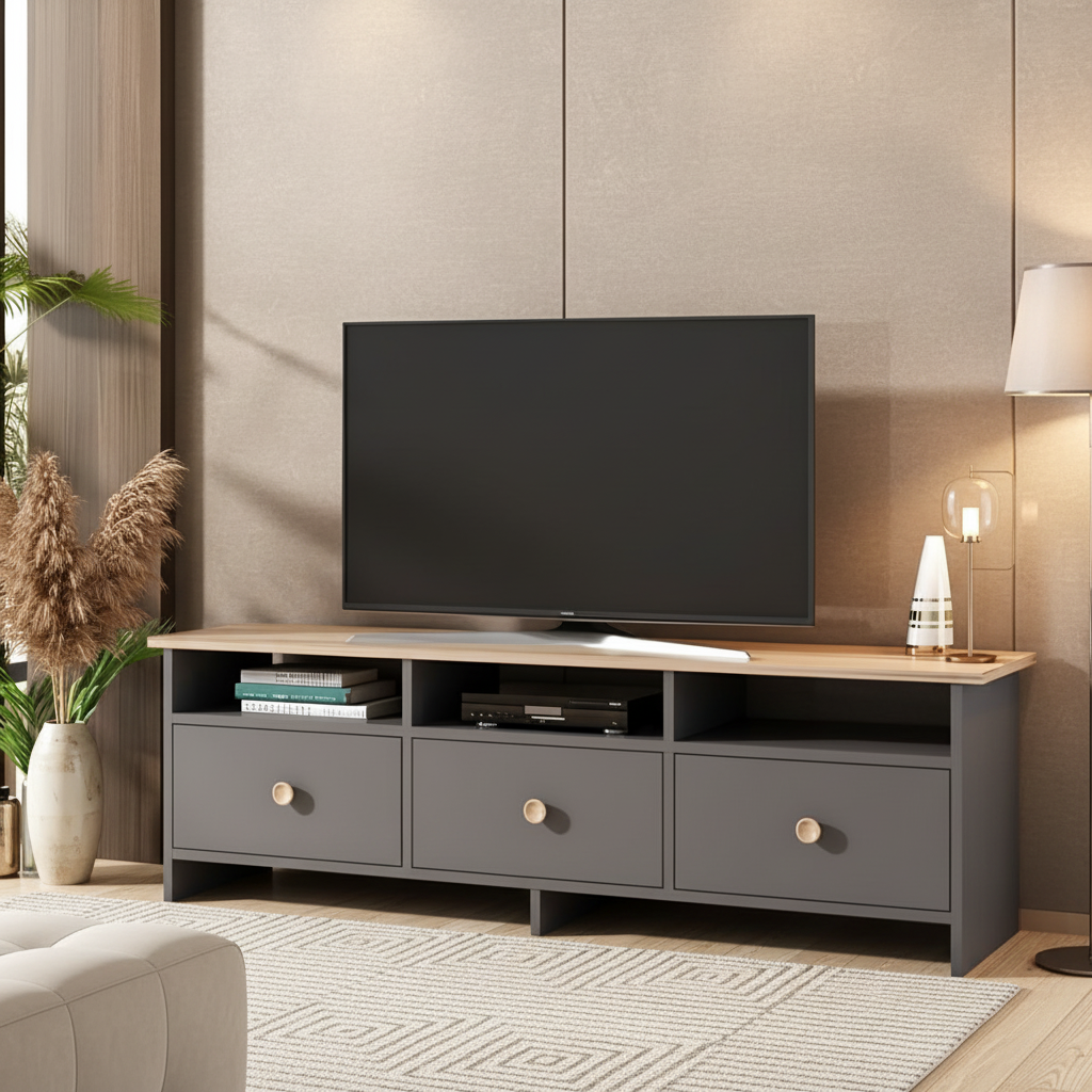 Tv Unit Wooden & Grey - 140 x 40 x 30 cm - TVUO17
