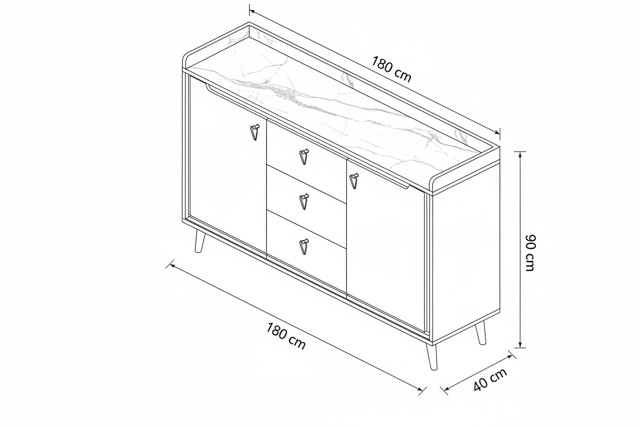 Buffet | Marble & Wooden | 180 x 40 x 90 - BUF4