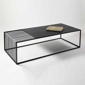 طاولة قهوة مركزية من الفولاذ و MDF مع حامل كتب 120×60×50 - AA2