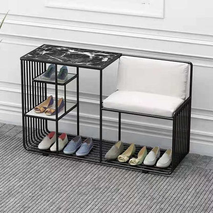 Steel shoe rack black and white padding with three shelves mdf 120x45x90 - SR3