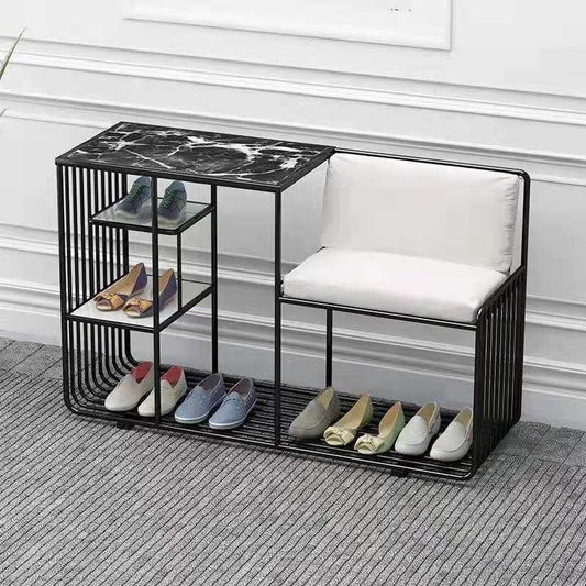 Steel shoe rack black and white padding with three shelves mdf 120x45x90 - SR3