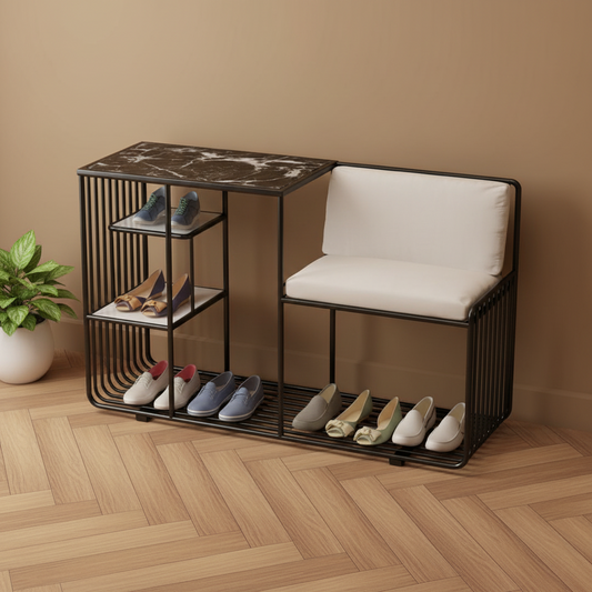 Steel shoe rack black and white padding with three shelves mdf 120x45x90 - SR3