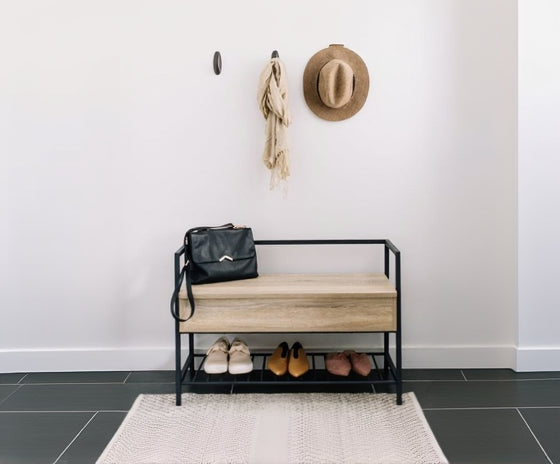 Steel shoe bench black and MDF 100x45x80 - SR13