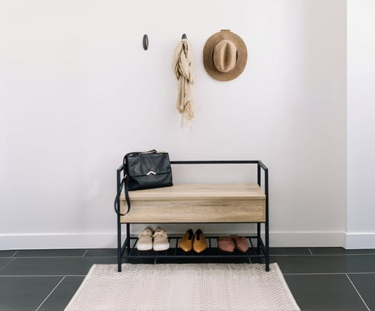 Steel shoe bench black and MDF 100x45x80 - SR13