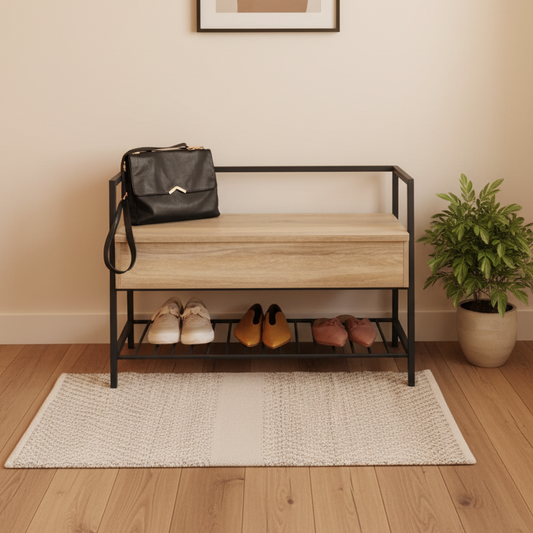 Steel shoe bench black and MDF 100x45x80 - SR13