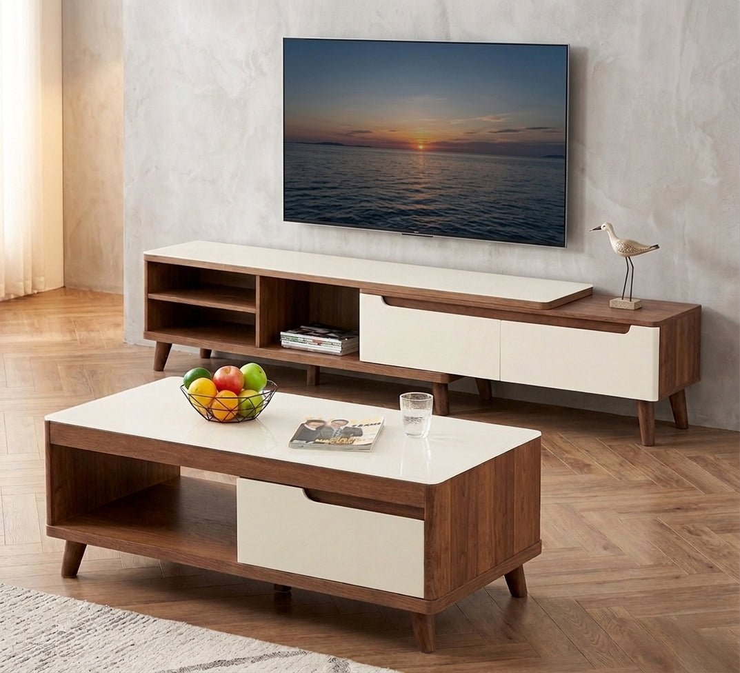 TV Unit and Coffee Table brown and White - TVCT4