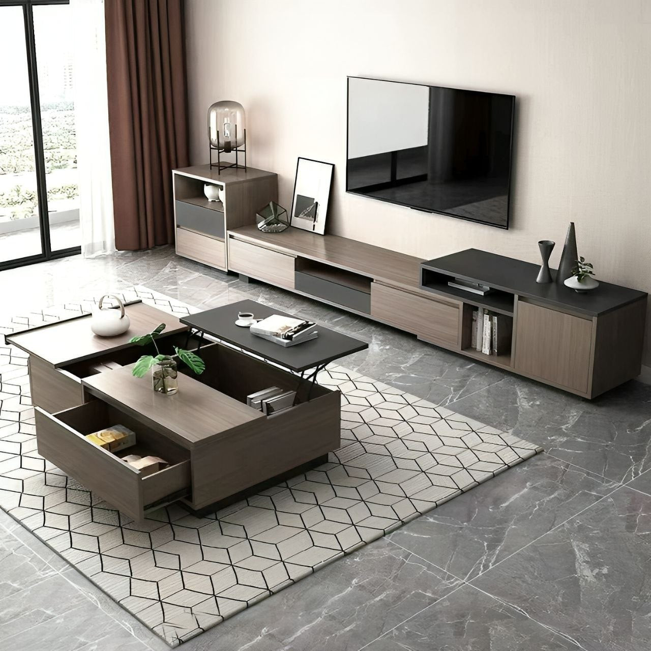 TV Unit and Coffee Table brown and black - TVCT10