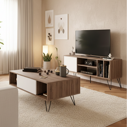 Living Room Set Wooden & White - 120 x 40 x 40 cm - TVCT22