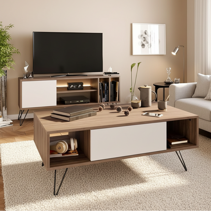 Living Room Set Wooden & White - 120 x 40 x 40 cm - TVCT22