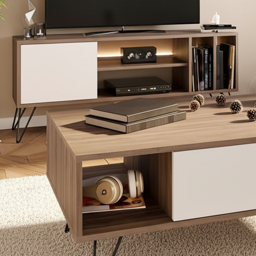 Living Room Set Wooden & White - 120 x 40 x 40 cm - TVCT22