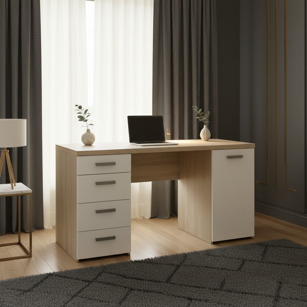 Desk Wooden & White - 140 x 50 x 80 cm - WDSK8