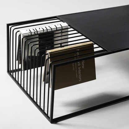 طاولة قهوة مركزية من الفولاذ و MDF مع حامل كتب 120×60×50 - AA2