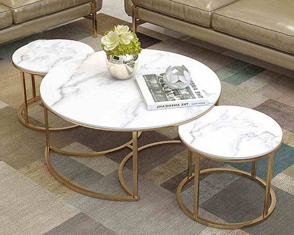 Iron and marble nesting coffee table 3 pieces -HZ7
