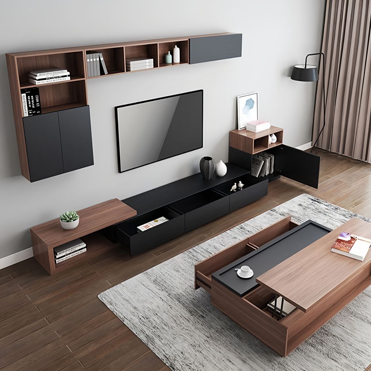 TV Unit and Coffee Table brown and black - TVCT7