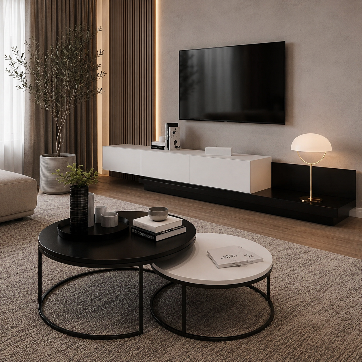 TV Unit and Coffee Table white and black - TVCT2