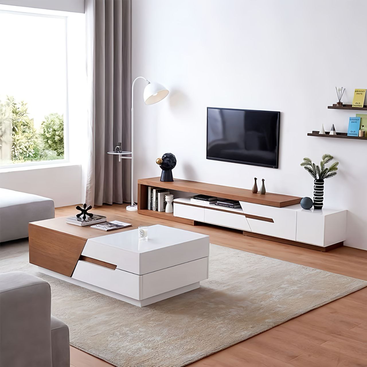 TV Unit and Coffee Table brown and White - TVCT3