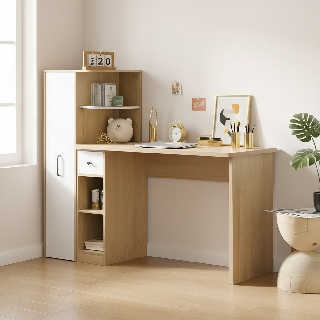 Desk white and wooden 160x60x160 - WDSK37