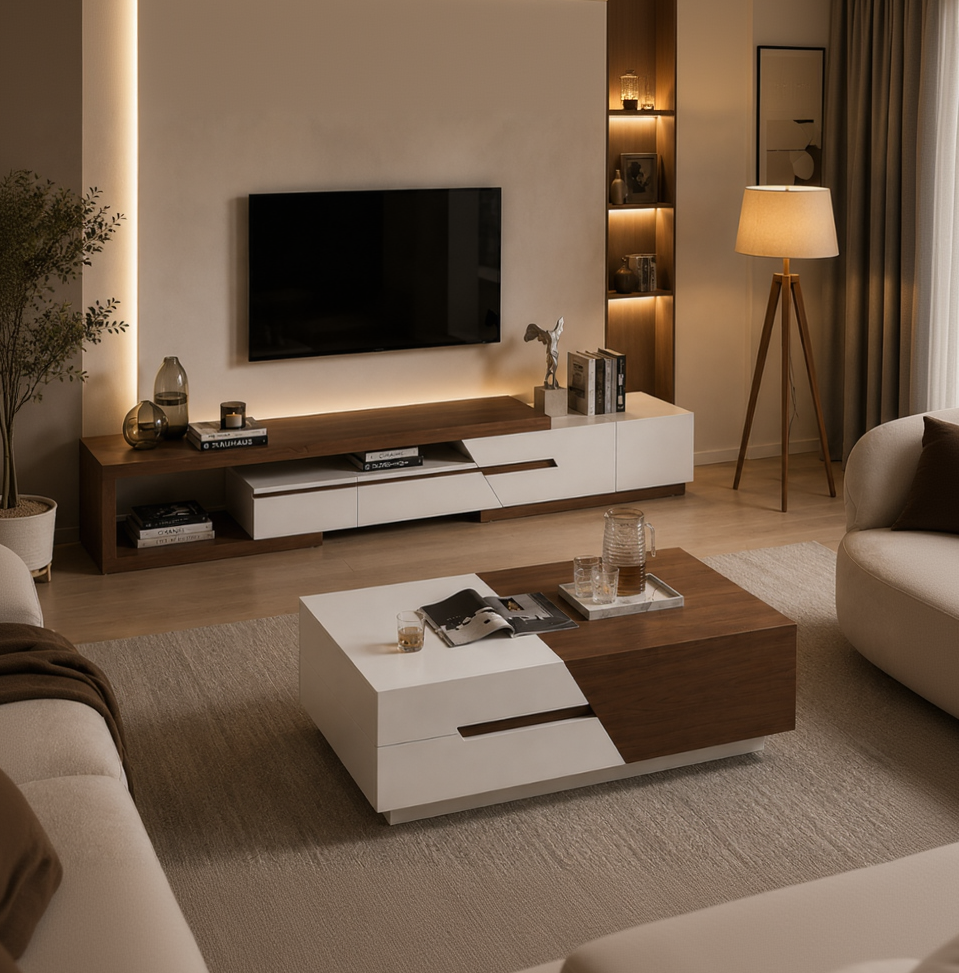 TV Unit and Coffee Table brown and White - TVCT3