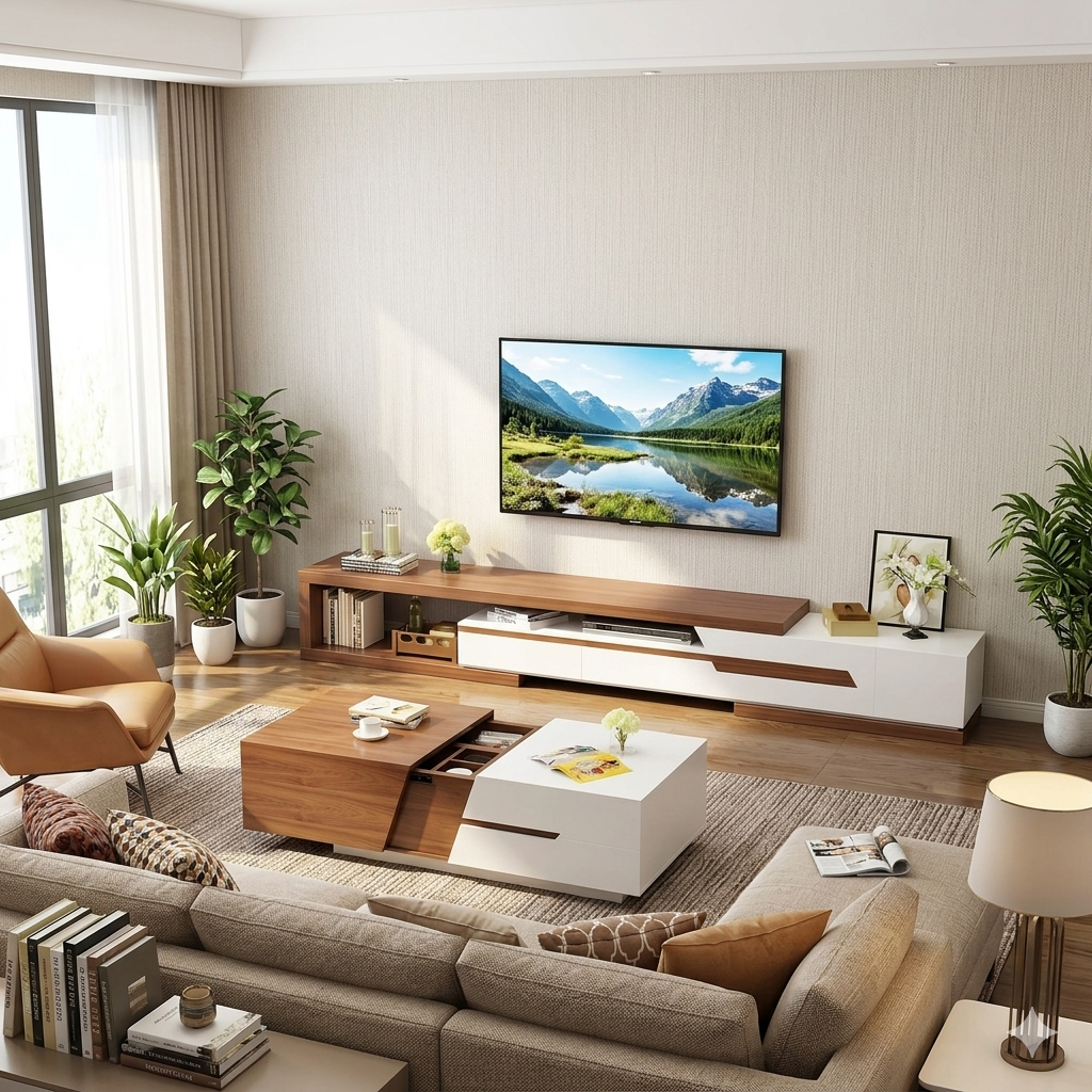 TV Unit and Coffee Table brown and White - TVCT3