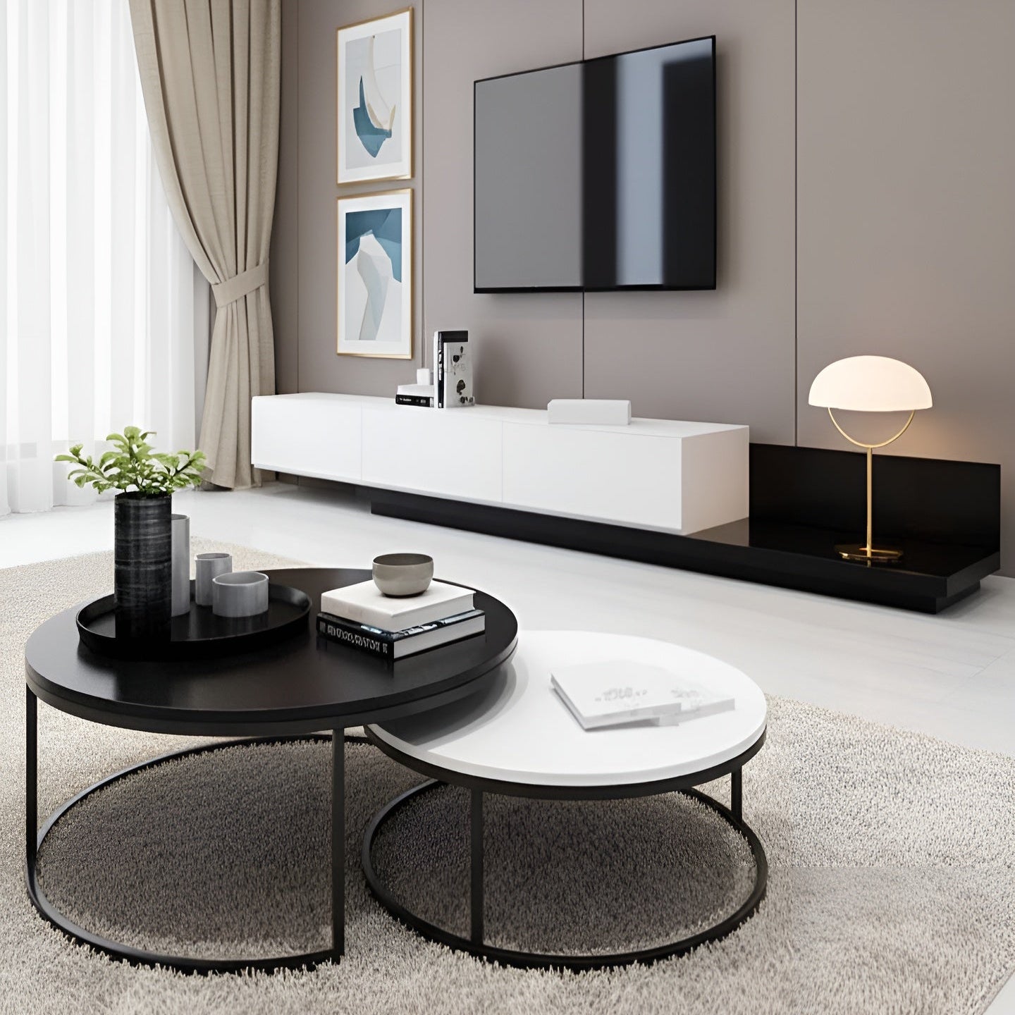 TV Unit and Coffee Table white and black - TVCT2