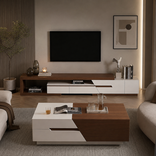 TV Unit and Coffee Table brown and White - TVCT3